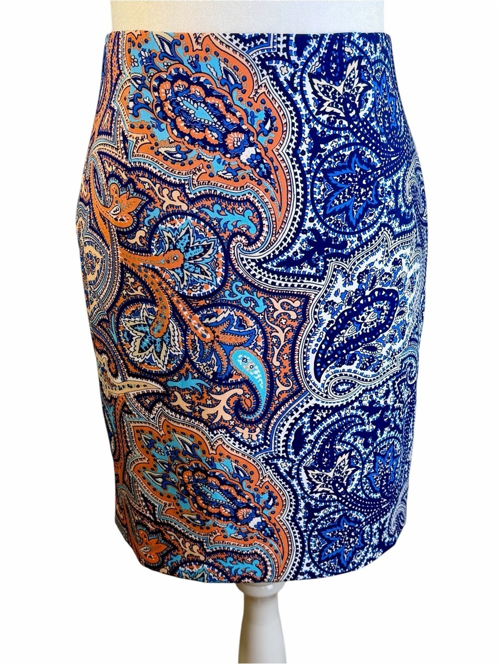 ANTONIO MELANI Blue and Orange Paisley Pencil Skirt Size 10